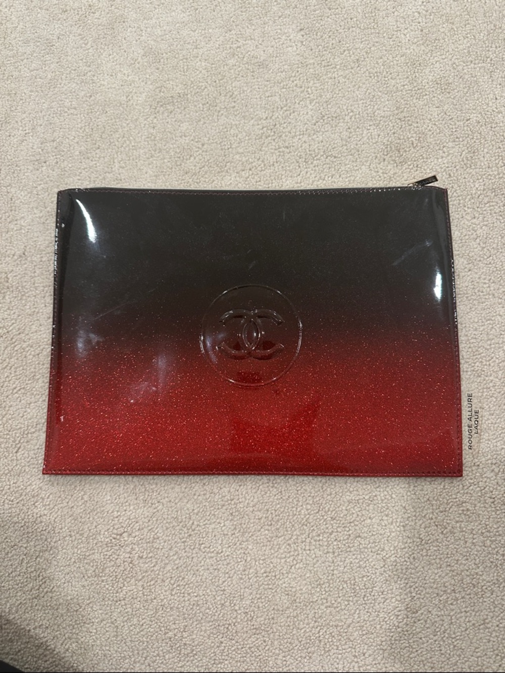 CHANEL Black-to-Red Gradient Patent Leather Pouch